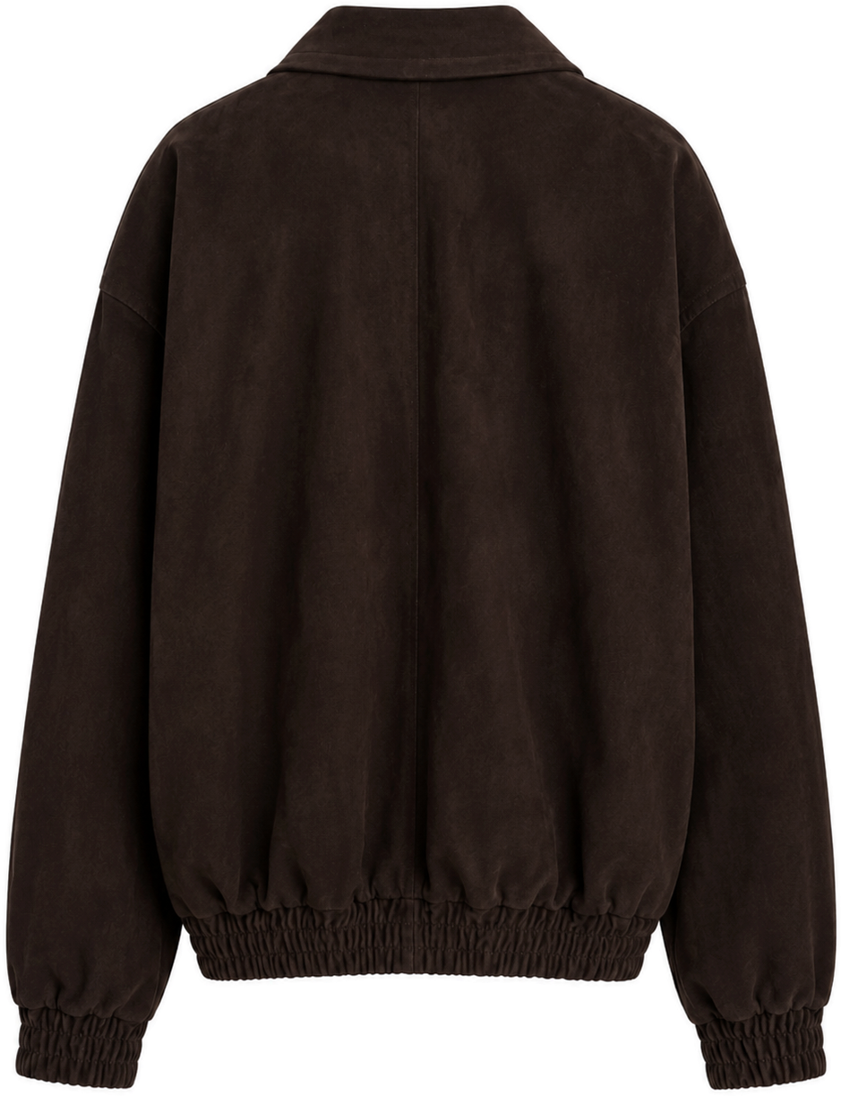 The Dark Chocolate Suede Bomber — packshot back