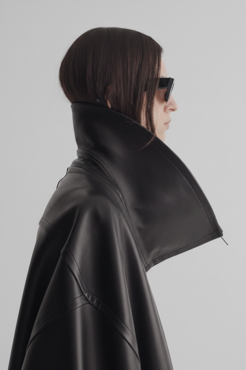 The High-Neck Leather Bomber — collar detail high quality