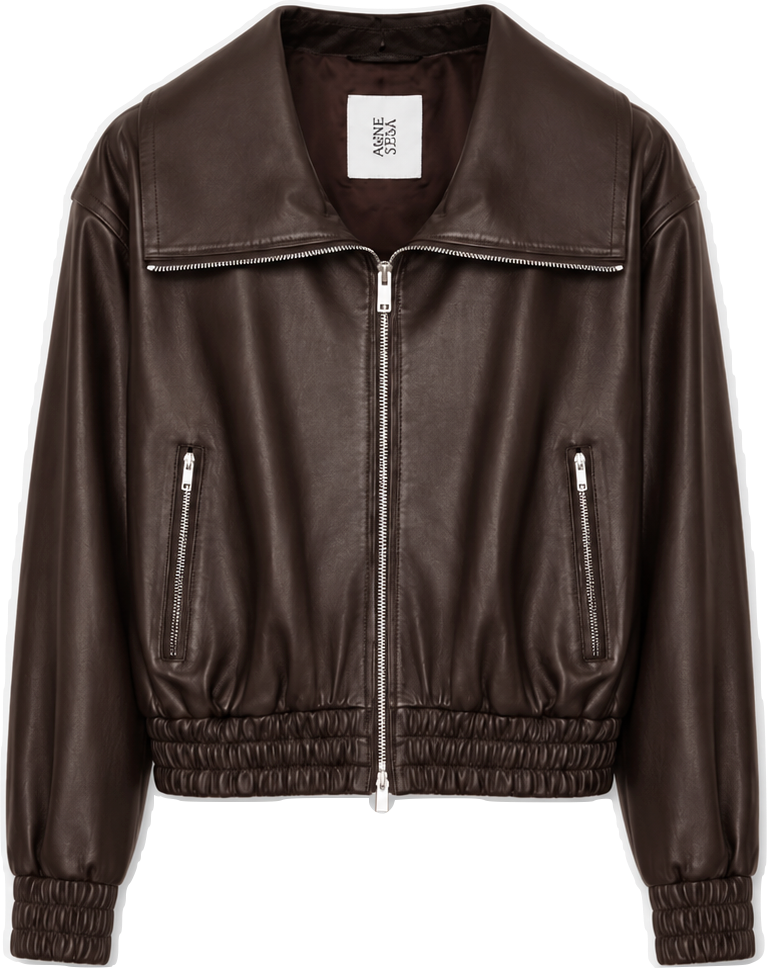 The Dark Brown Leather Bomber — packshot front view
